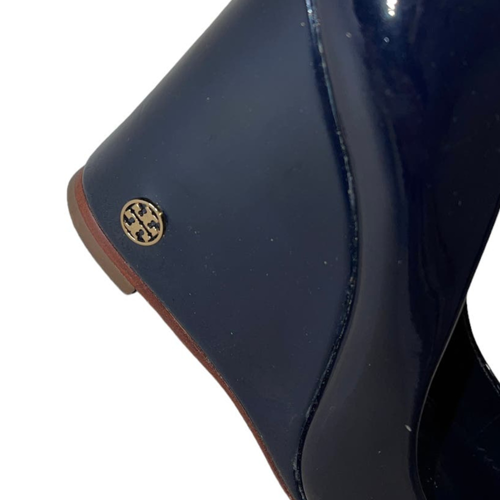 Tory Burch Dark Midnight Blue Round Toe Patent Leather Wedge Heel Size 6.5 - Picture 8 of 12